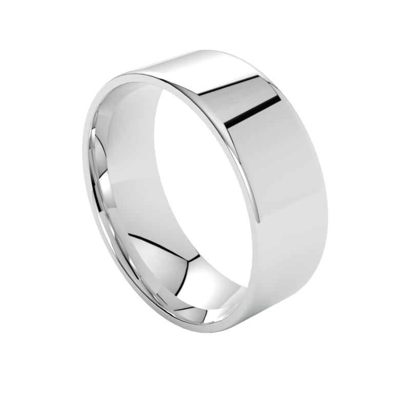 Płaska szeroka obrączka ślubna z białego złota